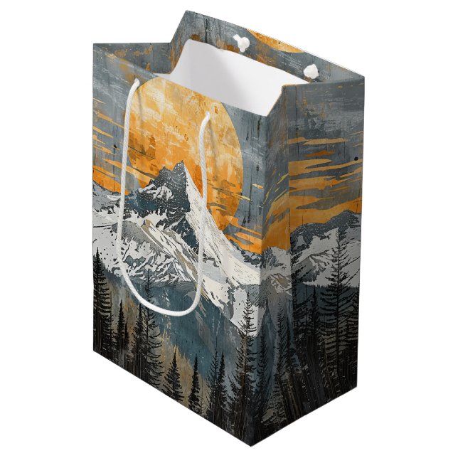 Majestic Mountain Landscape - Rustic Nature Medium Gift Bag (Front Angled)