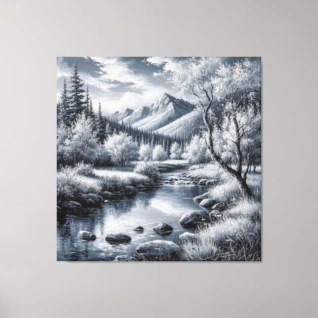 Majestic Mountain Landscape With River,Pine Trees Canvas Print (Front)