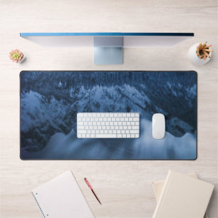 Majestic mountain Mangart reflection Fusine lake Desk Mat