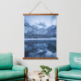Majestic mountain Mangart reflection Fusine lake Hanging Tapestry