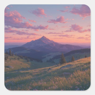 Majestic Mountain Peak at Pink Sunset Square Sticker
