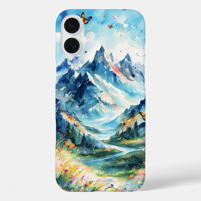 Majestic Mountain Scenery with Butterflies, Wildfl Case-Mate iPhone Case (Back)