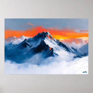 Majestic Mountain Sunset Fauvist, Alpine Landscape Poster