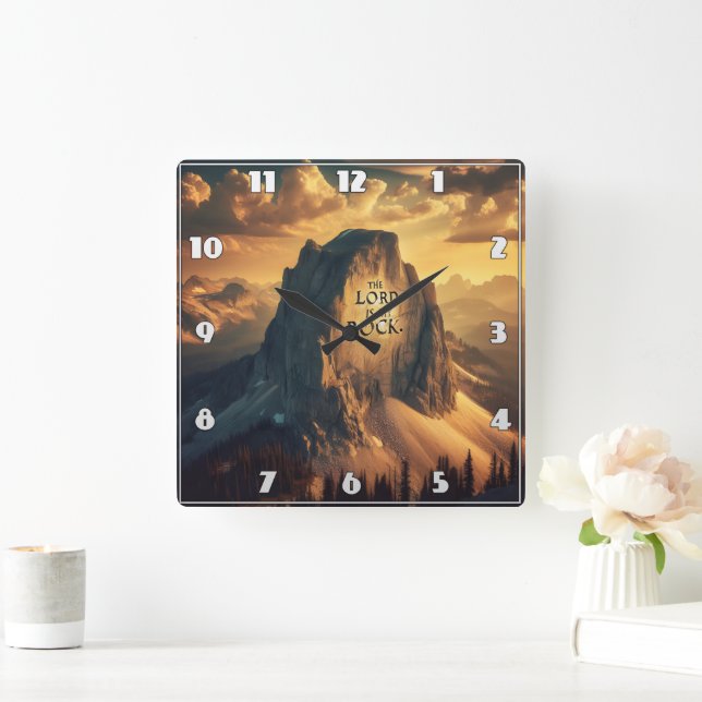 Majestic Mountain: The Lord Is My Rock Square Wall Clock (Home)