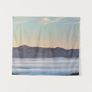 Majestic mountain Triglav with fog in valley Tapestry