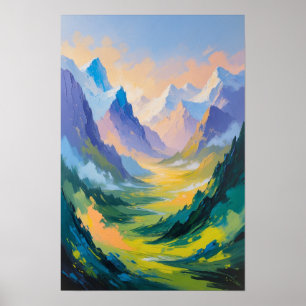 Majestic Mountain Valley with Soft Light Landscape Poster