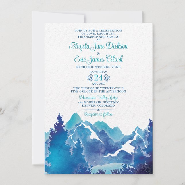 Majestic Mountain Watercolor Wedding Invitation (Front)