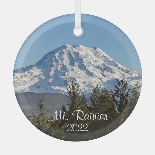 Majestic Mt. Rainier, WA Glass Tree Decoration (Front)