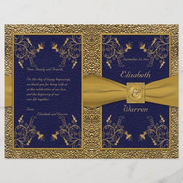 Majestic Navy and Gold Wedding Program (Front)