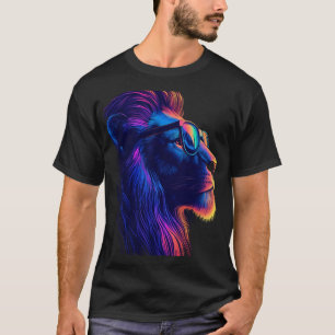 Majestic Neon Lion Art Graphic T-Shirt