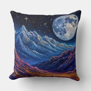 Majestic Night Sky Over Snow-Capped Mountains Cushion