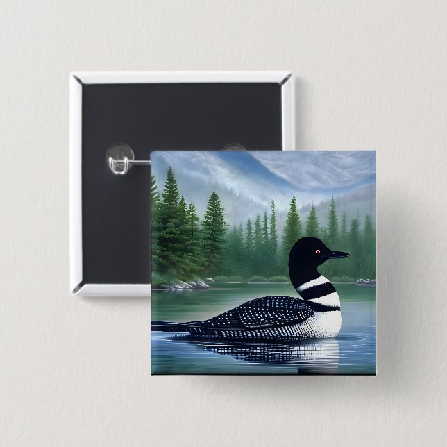 Majestic Northern Wilderness Loon  15 Cm Square Badge (Front & Back)