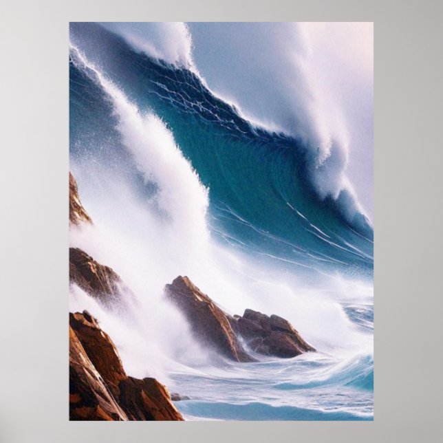 Majestic Ocean Waves Painting Poster (Front)