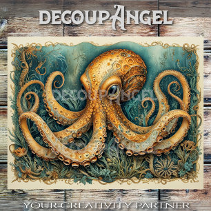 Majestic Octopus in an Underwater Garden Decoupage Tissue Paper