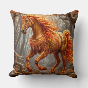 Majestic Orange Horse in Autumn Forest Cushion