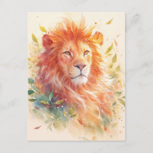 Majestic Orange Lion Autumn Leaf Postcard