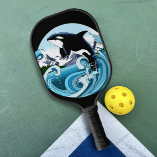 Majestic Orca Killer Whale Blue Waves Ocean Pickleball Paddle