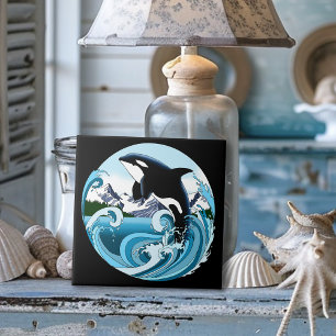 Majestic Orca Killer Whale Blue Waves Ocean Tile