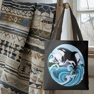 Majestic Orca Killer Whale Blue Waves Ocean Tote Bag