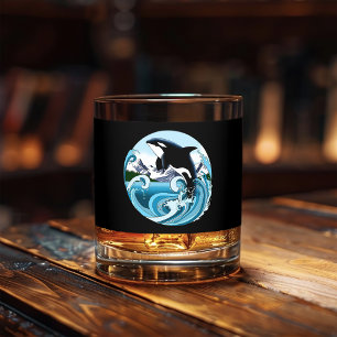 Majestic Orca Killer Whale Blue Waves Ocean Whiskey Glass