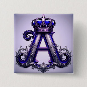 Majestic Ornate Letter A with Crown 15 Cm Square Badge
