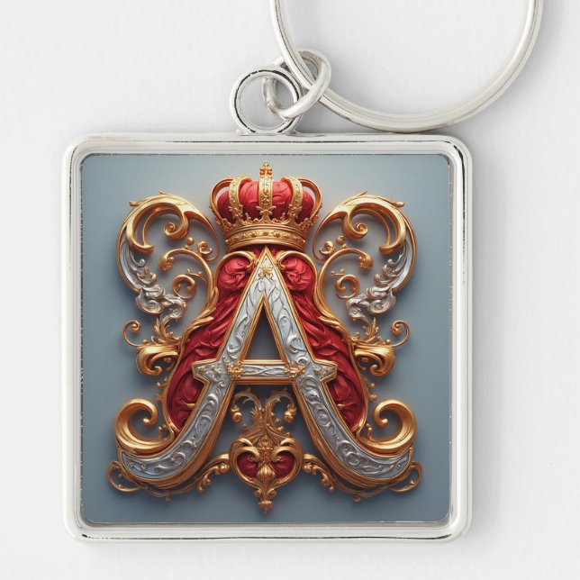 Majestic Ornate Letter A with Crown Key Ring (Front)