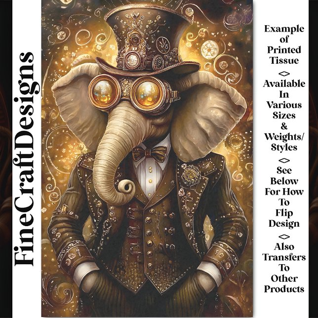 Majestic Ornate Steampunk Elephant AT3 Decoupage Tissue Paper (Creator Uploaded)