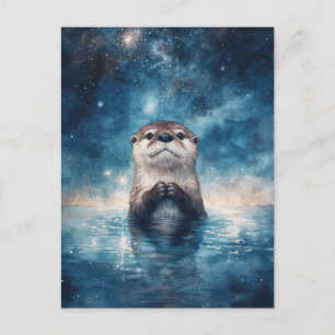 Majestic Otter Under Starry Night Sky Postcard