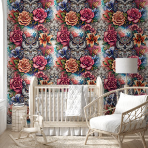 Majestic Owl & Floral Bliss Wallpaper