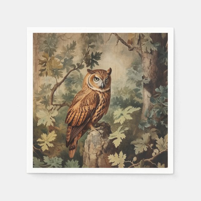 Majestic Owl in a Forest Napkin (Front)