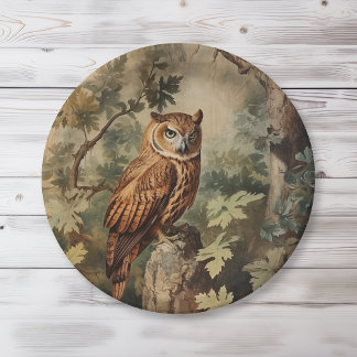 Majestic Owl in a Forest Paper Plate