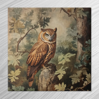 Majestic Owl in a Forest Tile