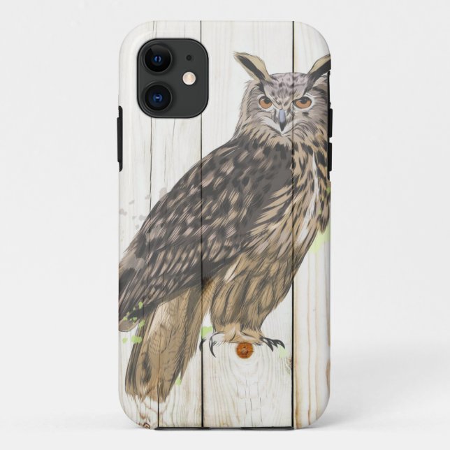 Majestic owl on faded wood planks paint spatters  Case-Mate iPhone case (Back)