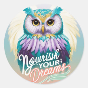 "Majestic Owl with Motivational Message" Classic Round Sticker