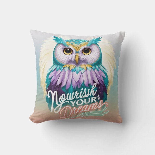 "Majestic Owl with Motivational Message" Cushion (Front)