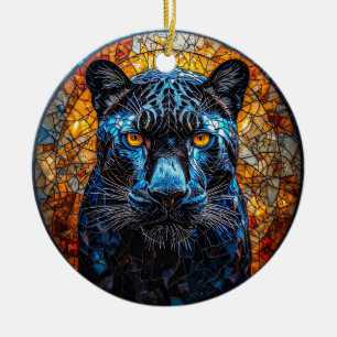 Majestic Panther Stained Glass Artwork Ceramic Tree Decoration
