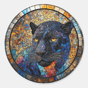 Majestic Panther Stained Glass Artwork Classic Round Sticker