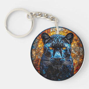Majestic Panther Stained Glass Artwork Key Ring