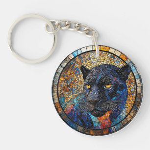 Majestic Panther Stained Glass Artwork Key Ring