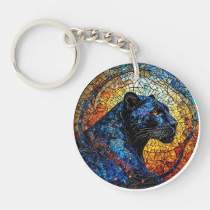 Majestic Panther Stained Glass Artwork Key Ring