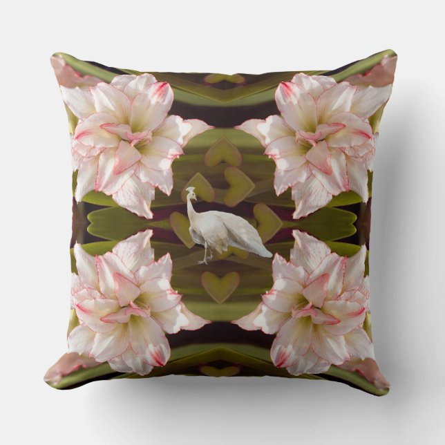 Majestic Peacock and Amaryllis Candy Cane Cushion (Front)