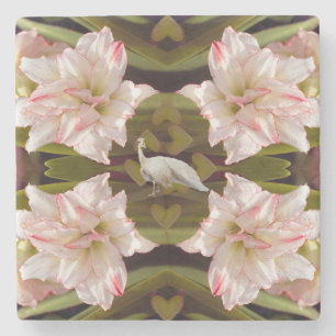Majestic Peacock and Amaryllis Candy Cane Stone Coaster