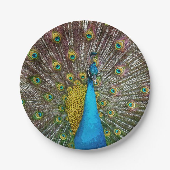 Majestic Peacock Bird with Royal Plumage Paper Plate (Front)