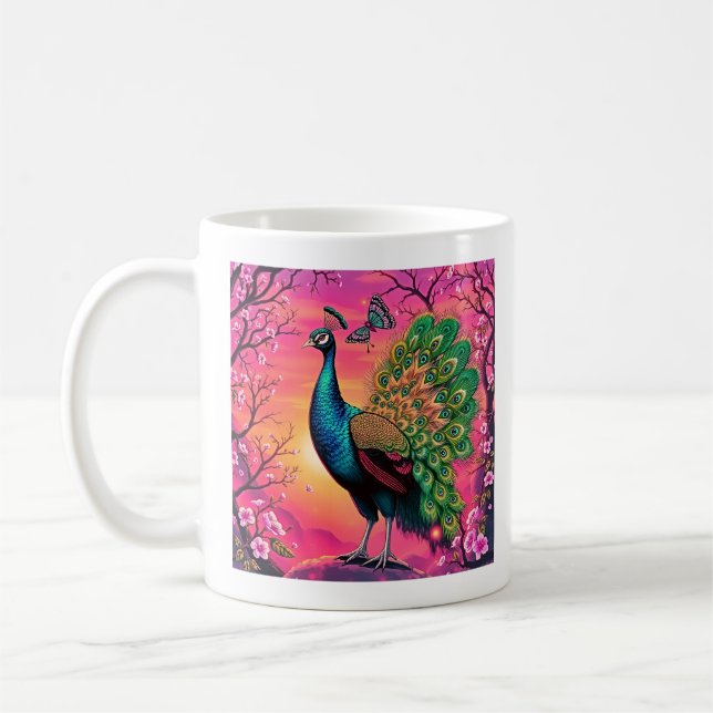 Majestic Peacock Design Coffee Mug (Left)