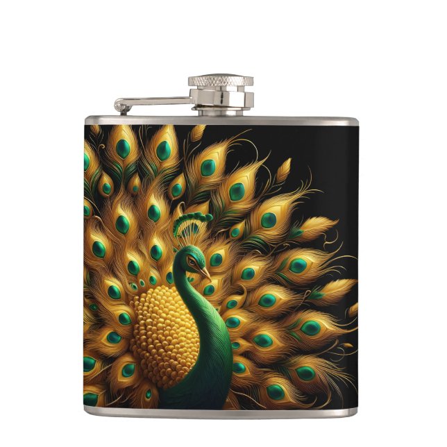 Majestic Peacock Elegance Hip Flask (Front)
