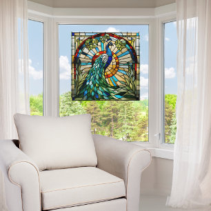 Majestic Peacock Faux Stained Glass Window Cling