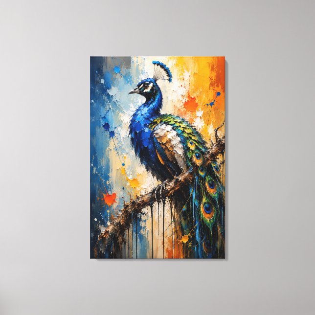 Majestic Peacock Impasto Canvas Print  (Front)