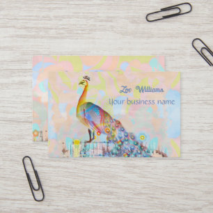 Majestic peacock on a fence - abstract business card