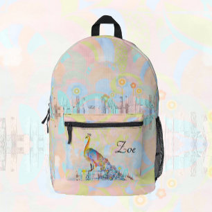 Majestic peacock on a fence - abstract custom printed backpack