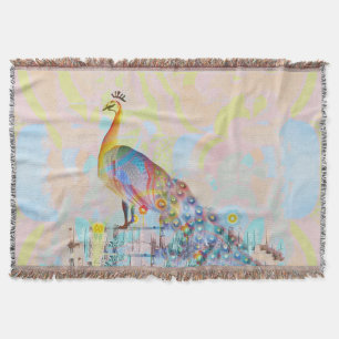 Majestic peacock on a fence - abstract  throw blanket